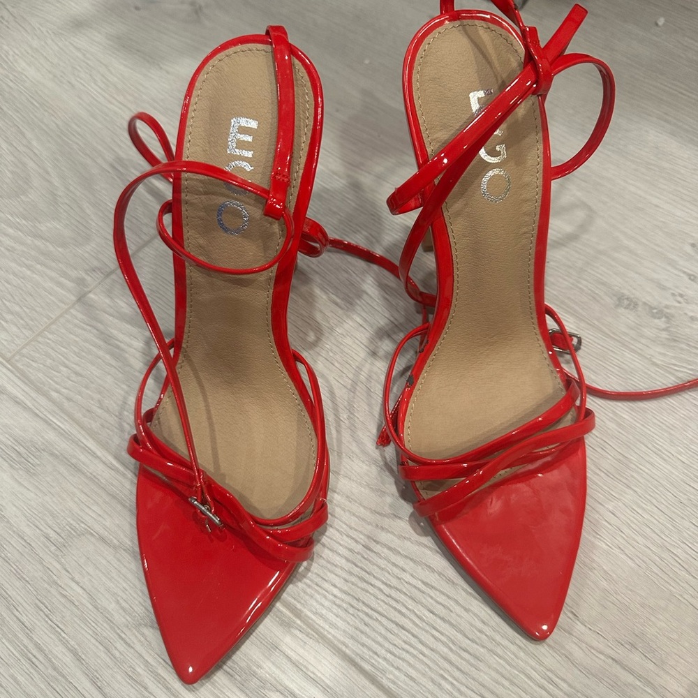 EGO Red Pointed-Toe Heels with Ankle Straps